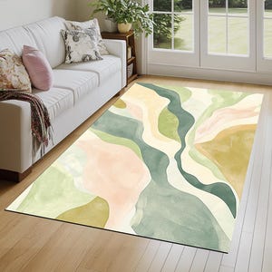 Sage green rug, Pastel at print, Minimalist design rug, Durable rug, Reading corner rug, Vanity rug, Washable rug, Non slip back rug, 451