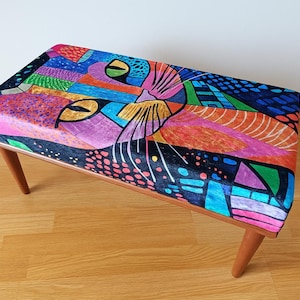 Artistic design bench, Bench with colorful cushion, Piano seat, Entryway organizer bench, Easy to care bench, Comfortable furniture, 180