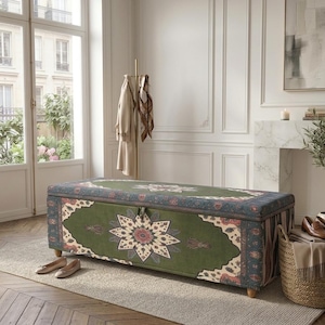 Pastell Blumen Holz Bett Ende Stamm | Pastell Polsterbank mit Lagerung | 1176