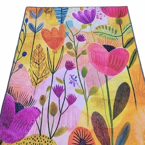 Floral design rug, Living room rug, Colorful printed rug, Machine washable rugs, Anti slip rug, Housewarming gifts, Utility rugs, 219
