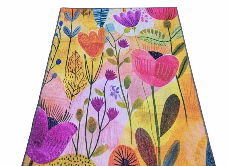 Floral design rug, Living room rug, Colorful printed rug, Machine washable rugs, Anti slip rug, Housewarming gifts, Utility rugs, 219