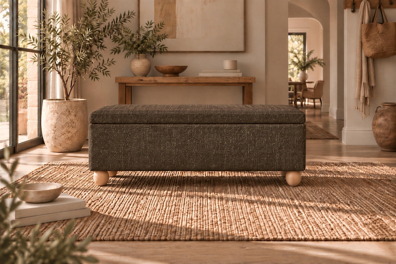 Mail Box Trunks Dark Brown Storage Bench, Upholstered Ottoman Trunk, Blanket Box - Etsy ...