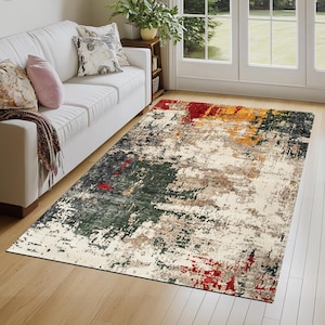 Low pile printed rug, Abstract rug, Living room rug, Hallway rug, Non slip area rug, Machine washable rug, Corridor rug, Soft rug 04