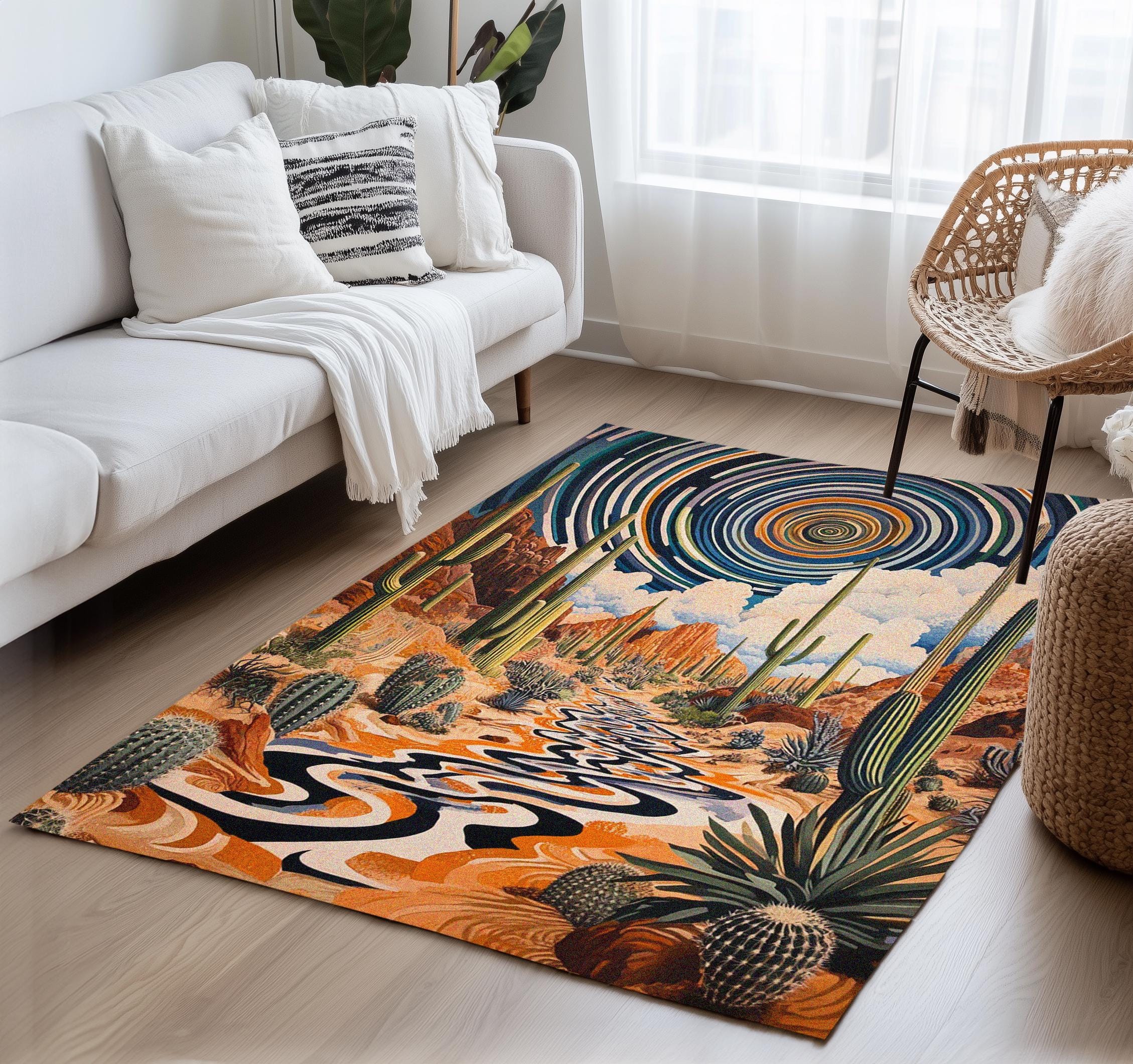 Cactus Patterned Rug, 3D Design Printed Area Rug, Modern Area Rugs ...