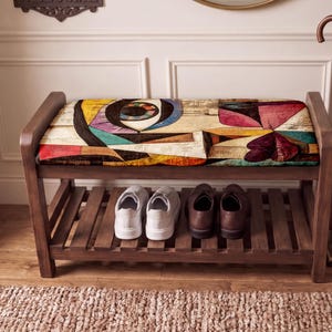 Multicolor Cubist Shoe Rack Bench | Art Studio Foyer Seat | Eclectic Hall Organizer