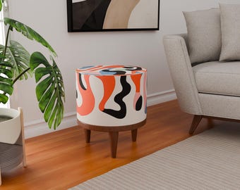 Handmade Round Ottoman Pouf, Colorful Upholstery (16" Diameter)