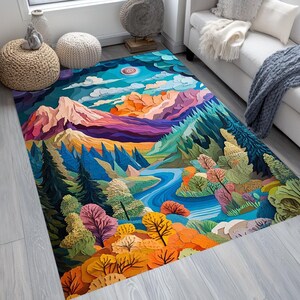 Modern living room rug, Print rug, Cute design rug, Pastel color rug, Handmade chenille rug, Home entrance rug, Anti-slip washable rug, 27