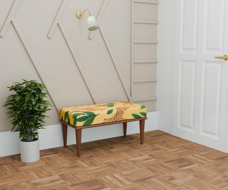 Leopard Print Bench, Yellow Bench, Tropical Bench, Window Seat Bench ...