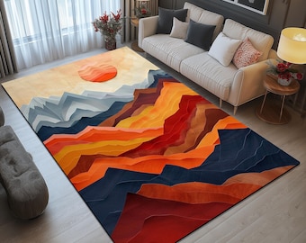 Mountain design print rug, Decorative rug, Modern living room rug, Everyday runner rug, Washable rug, Kitchen rug, Non slip rug, 35