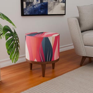 Banco rosa vibrante, Reposapiés de interior, Puf con suave acolchado, Asiento de jardín, Muebles de lujo, Banco para zapatos de pasillo, Taburete puf redondo, Regalo elegante