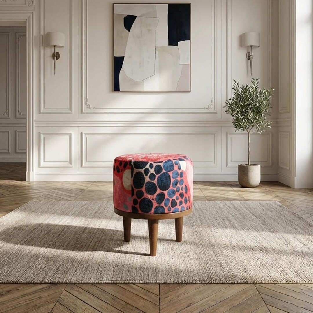 Blush Pink Bench, Comfortable Seat, Chic Saloon Decor, Round Footrest ...
