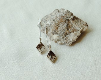 Diamond Token Earrings Custom stone cut dangle turquoise rhodonite jasper agate obsidian