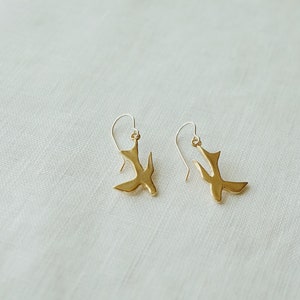 Swallow Earrings carved songbird earrings in sterling or gold image 1