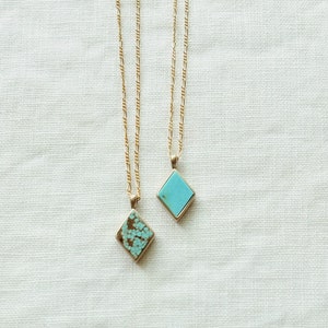 Diamond Token Necklace Hand cut lapidary turquoise agate jasper rhodonite pink mosaic brown sunset image 2