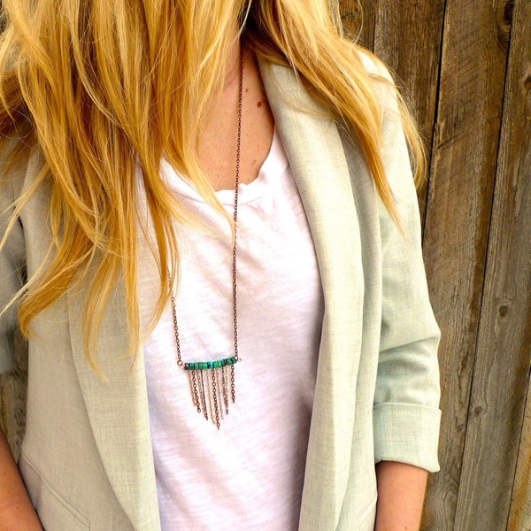 turquoise and copper fringe necklace