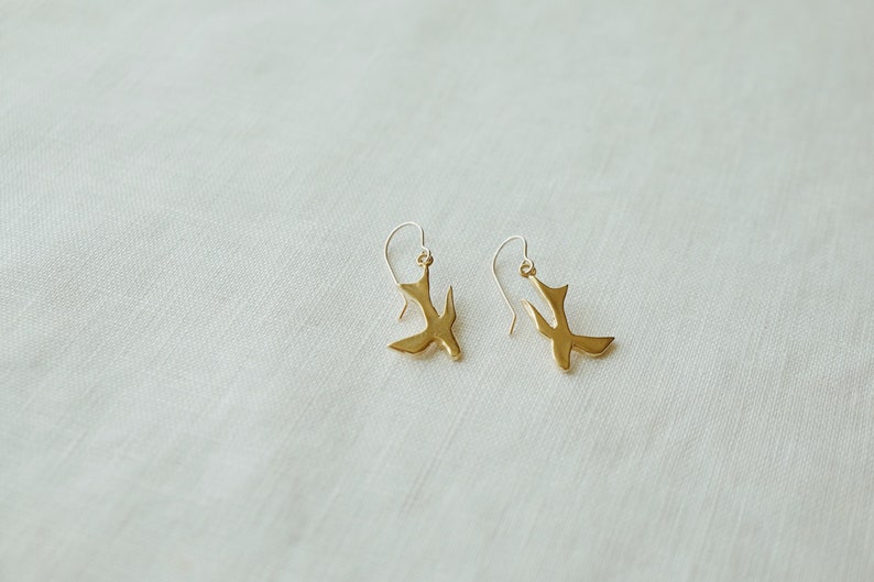 Swallow Earrings carved songbird earrings in sterling or gold image 1