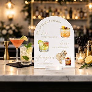 Custom Pet signature drinks sign | dog bar wedding sign | his and hers drinks | wedding cocktails | wedding drink menu