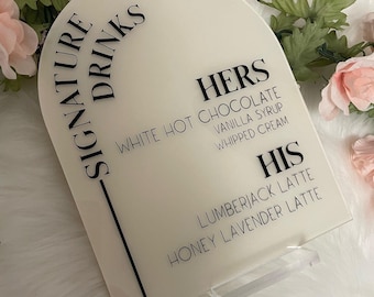 Acrylic signature drink sign | signature cocktail sign | his and hers drinks | signature drinks bar menu | wedding bar sign | open bar sign