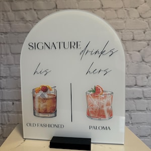 Enseigne pour boissons signature | carte des boissons signature | signe de boissons pour elle et lui | signe cocktails de mariage | carte des boissons de mariage | enseigne de bar de mariage