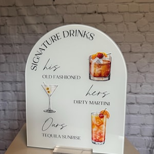 Enseigne pour boissons signature | carte des boissons signature | signe de boissons pour elle et lui | signe cocktails de mariage | carte des boissons de mariage | enseigne de bar de mariage
