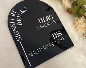 Acrylic signature drink sign | signature cocktail sign | his and hers drinks | signature drinks bar menu | wedding bar sign | open bar sign