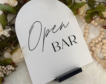 Acrylic Wedding Open Bar Sign: Modern Bar Decor