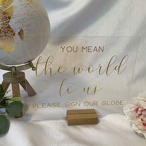 Signe de livre d'or de globe, veuillez signer notre globe, vous représentez le monde pour nous, signe de livre d'or de mariage, signe de livre d'or de mariage, signe de mariage acrylique