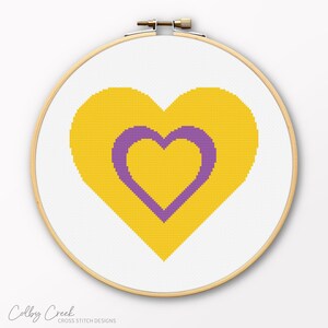 Intersex Pride Heart, Printable Cross Stitch Pattern, Cute Queer Home Decor, Unique Pride Month Gift Idea