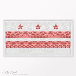 Drapeau de Washington DC, motif imprimable au point de croix, échantillonneur de bordure de Style art folklorique, grand motif de broderie