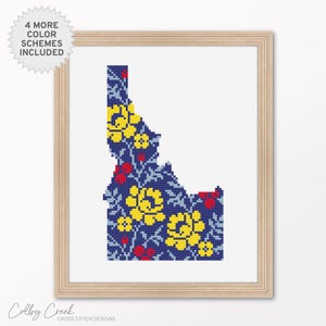 Idaho Floral Silhouette Map, Printable Cross Stitch Pattern, US States Outline Designs, Unique Housewarming Gift Idea