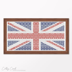 United Kingdom Flag, Printable Cross Stitch Pattern, Union Jack Band Sampler, Unique DIY Patriotic Home Decor