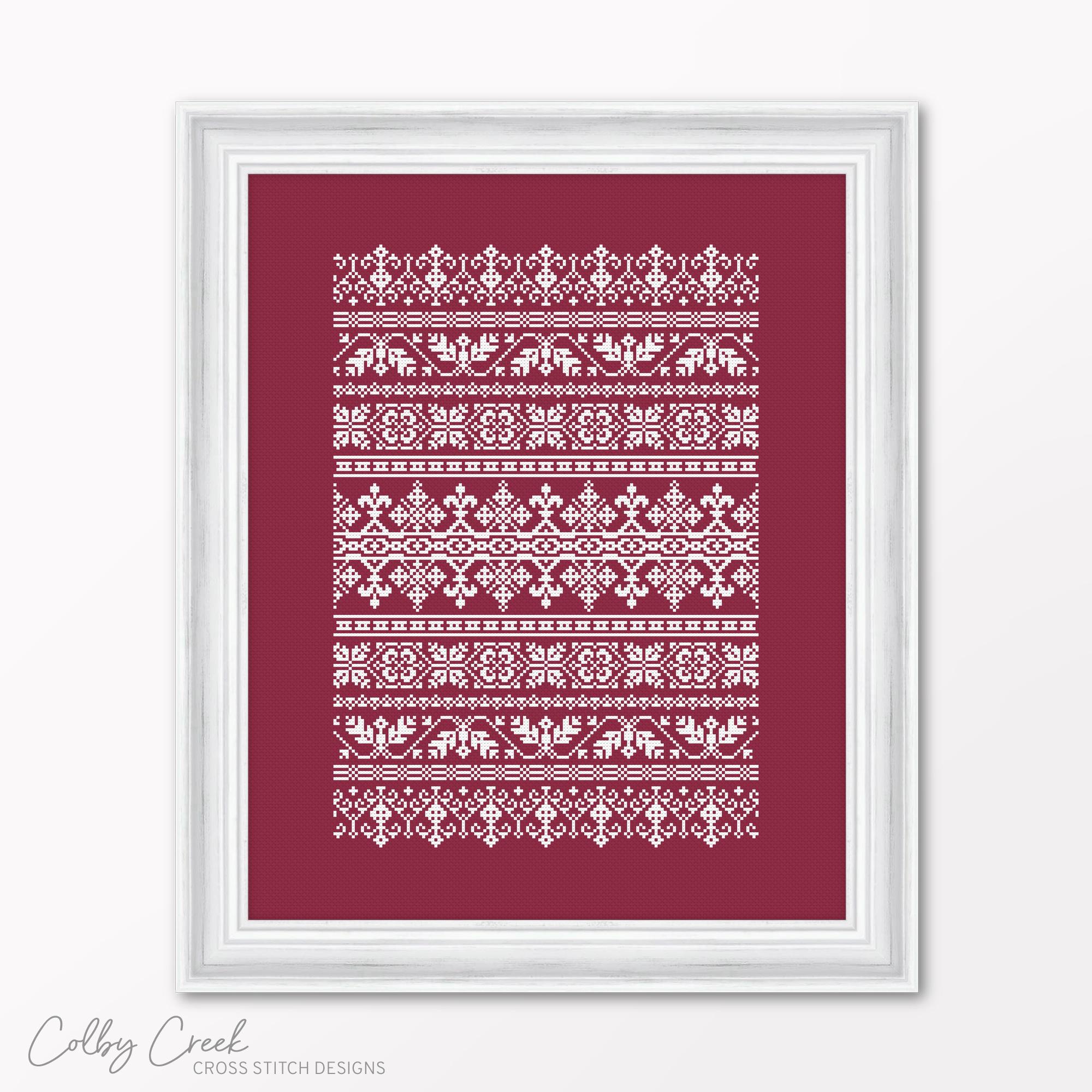 Antique Style Band Sampler Design, Printable Cross Stitch Pattern, Unique DIY Handmade Home Decor, Vintage X Stitch Art