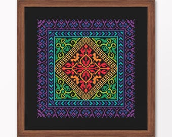Rainbow Cross Stitch Sampler, Printable Pattern PDF, Colorful Modern Embroidery Design, DIY Wall Hanging