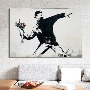 Banksy Flower Thrower Canvas Art - Banksy Flower Thrower Wall Decor - Banksy Flower Thrower Wall Art - Banksy Canvas Print - Gift Art