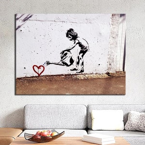 Lienzo infantil de Banksy - Decoración de pared con amor de Banksy - Arte de pared con corazón de Banksy - Impresión en lienzo de niña de Banksy - Arte de regalo