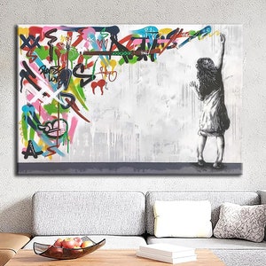Banksy Child Canvas Art - Banksy Graffiti Wall Decor - Banksy Wall Art - Graffiti Child Banksy - Banksy Street Art Canvas Print - Gift Art