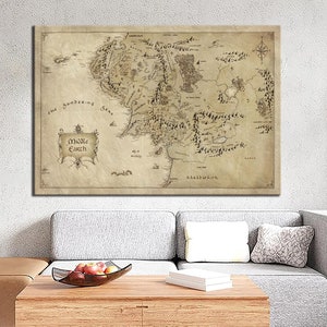 Art de toile de carte de la Terre du Milieu - décoration murale de carte du monde vintage - art mural de la Terre du Milieu - Terre du Milieu - impression de toile de la Terre du Milieu - art cadeau