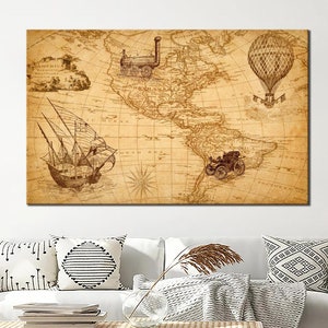 Lienzo con mapa del tesoro de la isla Tortuga - Arte mural con mapa antiguo - Decoración de pared con mapa de Tortuga - Impresión en lienzo con mapa del tesoro - Mapa antiguo - Arte de regalo