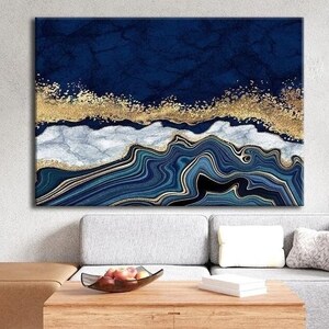 Marble Canvas Art - Abstract Blue&Gold Wall Decor - Abstract Marble Wall Art - Abstract Marble - Colourful Abstract Canvas Print - Gift Art