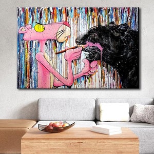 Toile d'art panthère rose - décoration murale style Banksy - art mural panthère rose - graffiti panthère rose - impression sur toile panthère rose - oeuvre d'art cadeau