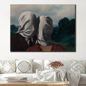 Toile d&#39;art René Magritte - Décoration murale Les amants - Art mural René Magritte - Les amants René Magritte - Impression sur toile oeuvre - Art cadeau