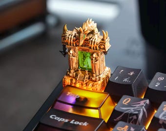 WOW DARK Portal Artisan Keycap Handcrafted 3D Resin Keycap with Metallic Finish & Emerald Core, Fantasy Gate Design for Mechanical Keyboard