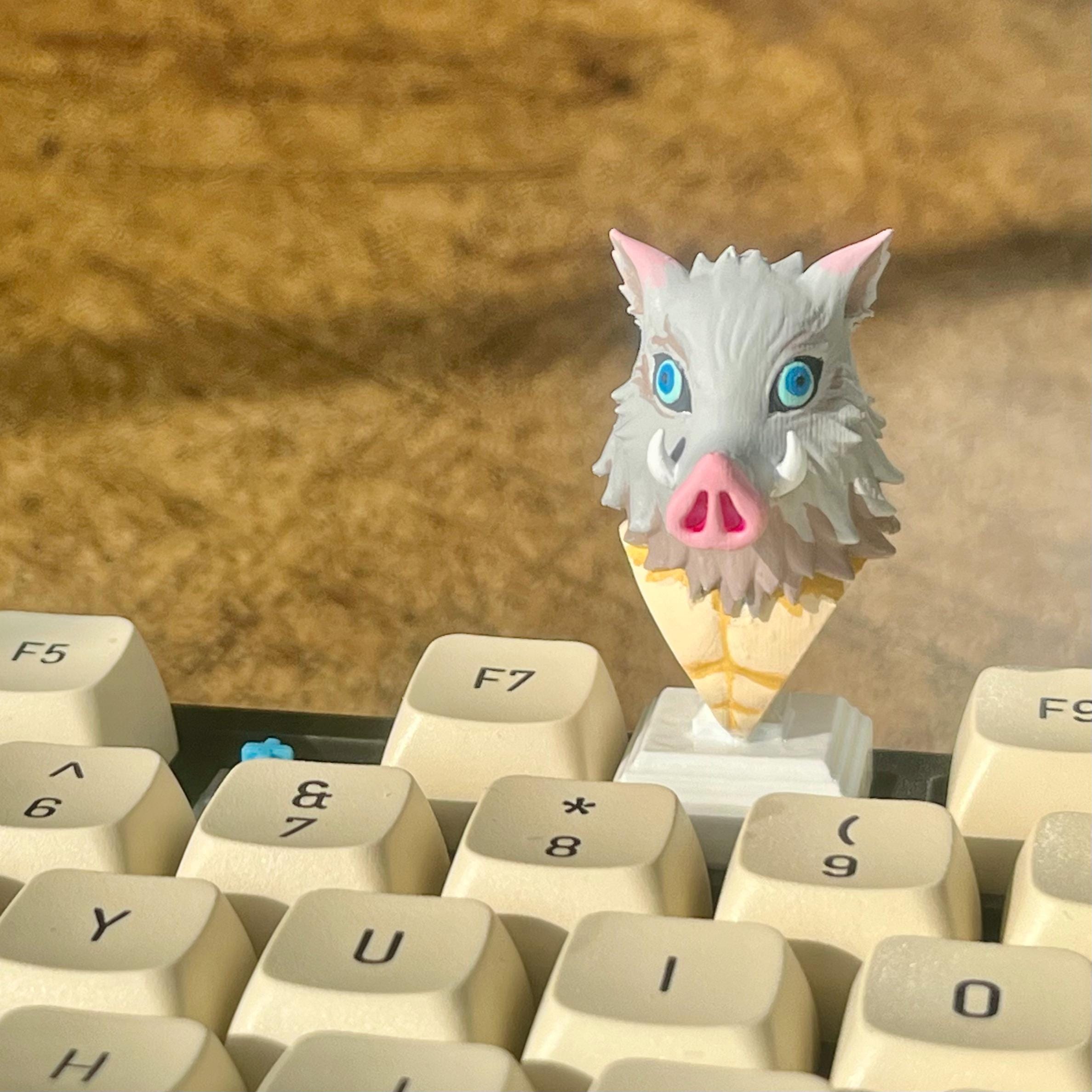 Handcrafted bust of Inosuke Hashibira Keycap 3D Printed Resin for Mechanical Keyboards,Demon Slayer keycap,best gift for her