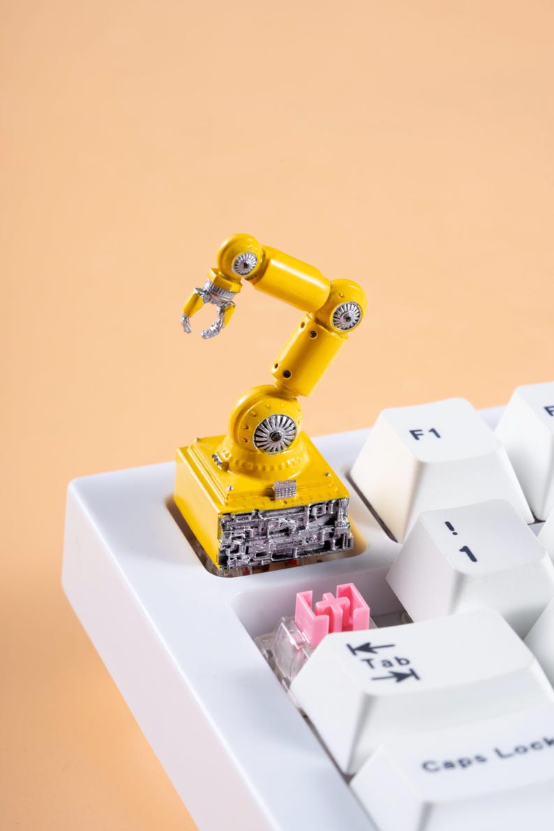 3d-printed Robotic Arm Artisan Keycap: Yellow Industrial Design Glowing ...