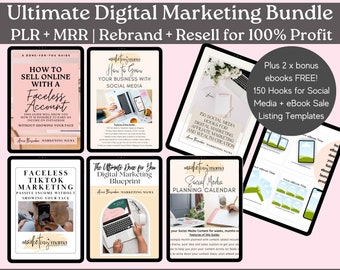 PLR/MRR Ultimate Done for You Digital Marketing Bundle | 2 KOSTENLOSE eBooks 150 Hooks & Vorlagen | Private-Label-Rechte | Master-Weiterverkaufsrechte