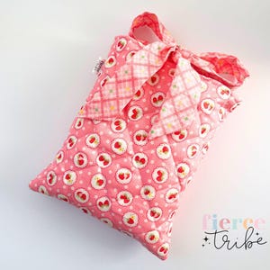 Bow Quilted Small Book Sleeve | Strawberry Pink Checker | Australian Handmade