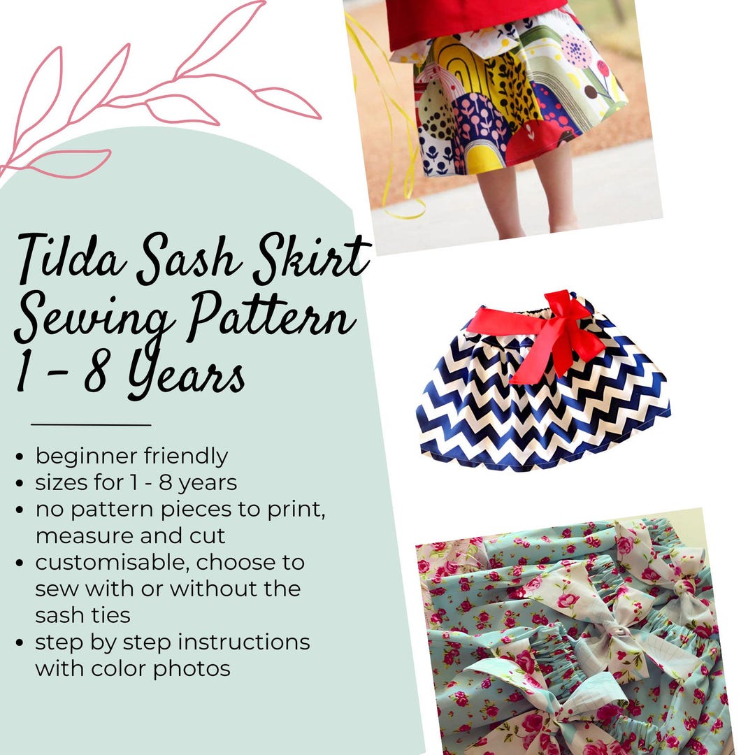 Sash Template.pdf Girls Sash Skirt Sewing Pattern: Beginner Friendly, Sizes 1-8 Years ...