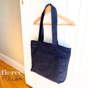 Zippered Tote Bag | Navy Corduroy | Padded Handles + Exterior | Interior Zip Pocket Plus Two Large Pockets