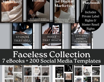 Ultimate Faceless Digital Marketing Collection | 7 eBooks & 200 Social Media Templates