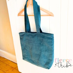 Zippered Emerald Green Corduroy Tote Bag | Padded Handles + Exterior | Interior Zip Pocket Plus Two Open Interior Pockets